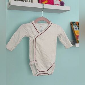 OSO AND ME Long Sleeve Bodysuit/Crossbody One Piece White with Rose Piping 0-3 M